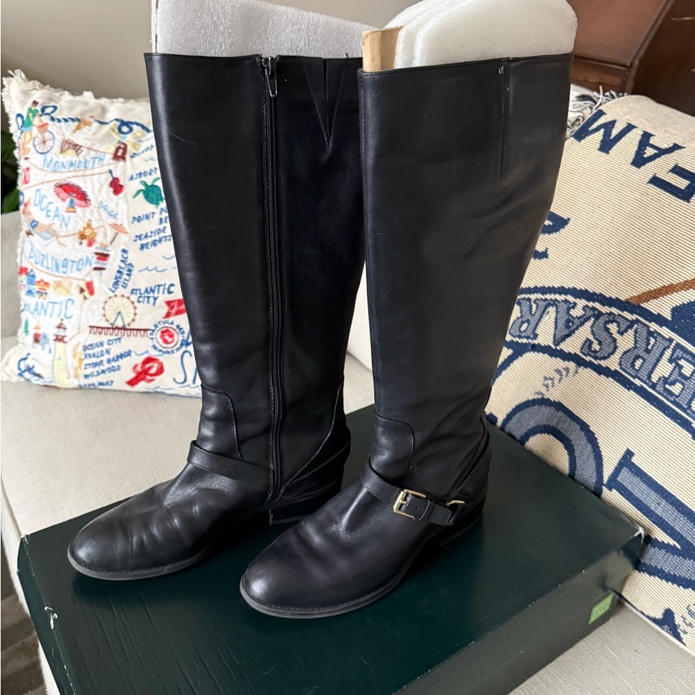 Ralph Lauren Black Leather Heeled Boots